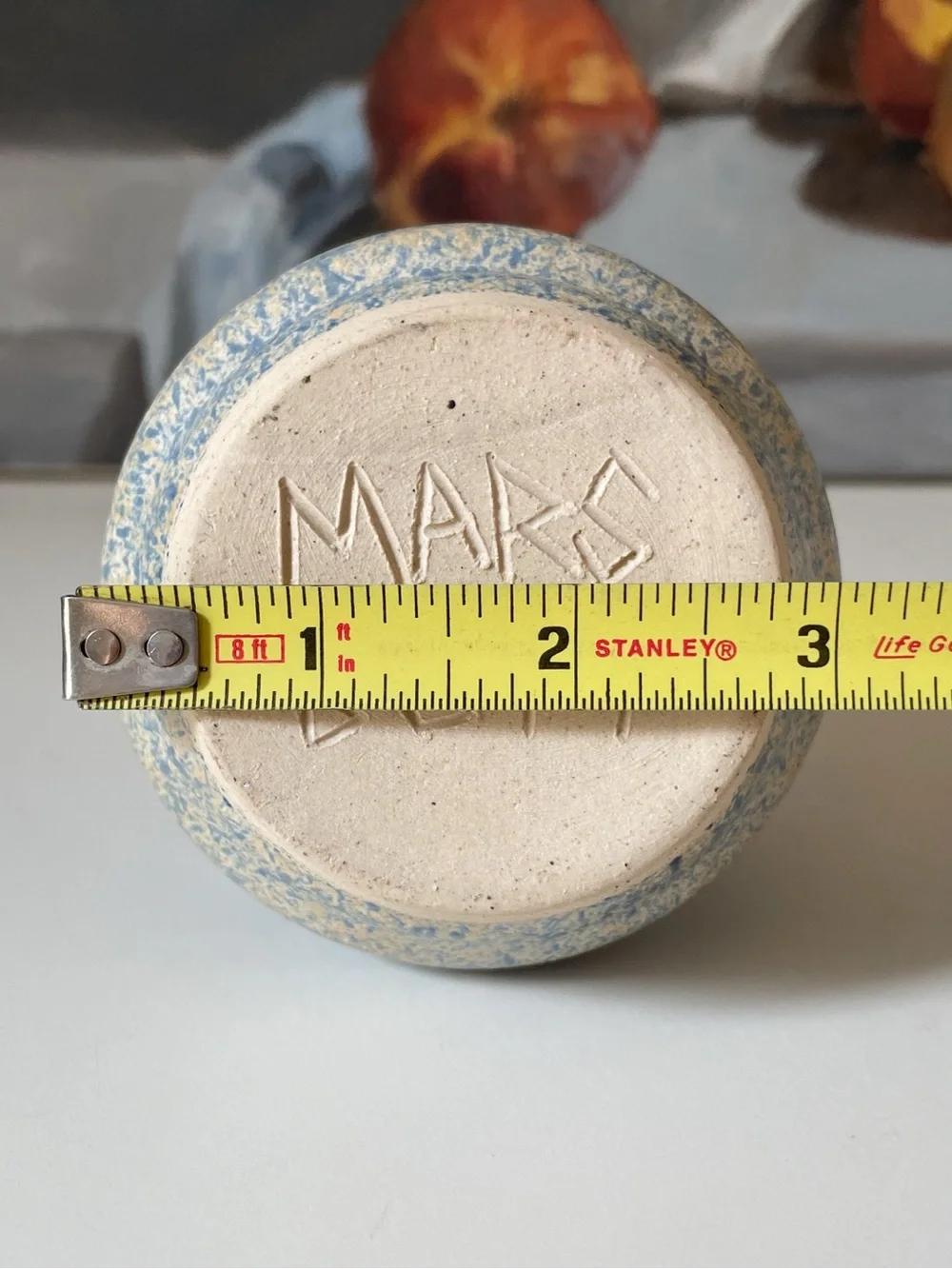 Signed Studio Pottery Handmade Ceramic Blue Mottled Candle Holder